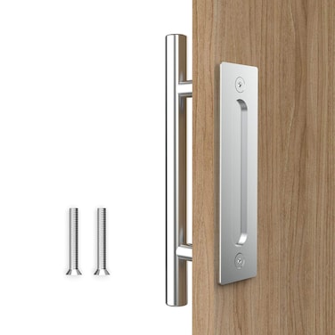 Orgerphy 12 Inch Stainless Barn Door Handle Set  Stainless 12 inch Round Heavy Duty Solid 304 Stainless Gate Pull Handle  for Barn Door Gates Garages Sheds