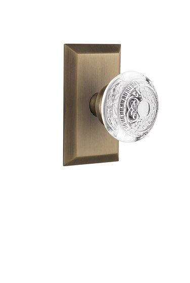 Nostalgic Warehouse 750760 Studio Plate With Crystal Egg  Dart Single Dummy Door Knob Surface Mounted Antique Brass