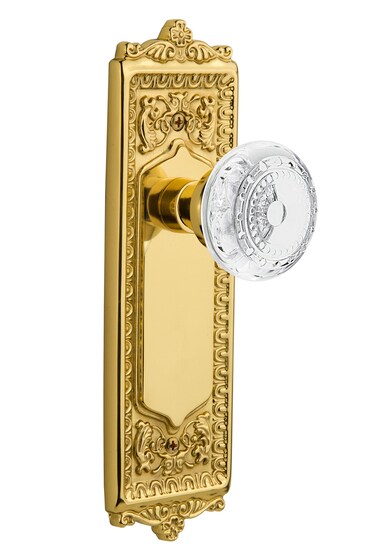 Nostalgic Warehouse 752488 Egg  Dart Plate with Crystal Meadows Knob Double Dummy Backset Size Polished Brass
