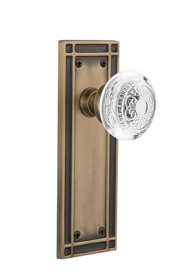 Nostalgic Warehouse 750731 Mission Plate with Crystal Egg  Dart Knob Single Dummy Surface Mounted Antique Brass