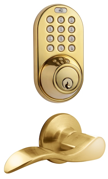 MiLocks DFL02P Electronic Touchpad Entry Keyless Deadbolt and Passage Lever Combo Polished Brass
