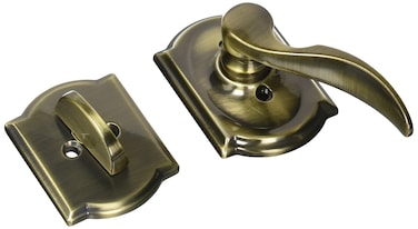 Schalge F94STA609CAMLH Antique Brass Interior Pack St Annes Lever Left Handed Dummy Interior Pack with Deadbolt Cover Plate and Decorative Camelot Rose