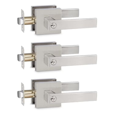 EHome Hardware Square Door Handles Satin Nickel Finish LeftRight Handed Levers 3 Pack ETSNLSH35033