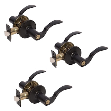 Dynasty Hardware MON0012P Monterey Front Door Entry Lever Lockset Aged Oil Rubbed Bronze  3 Pack  Keyed Alike