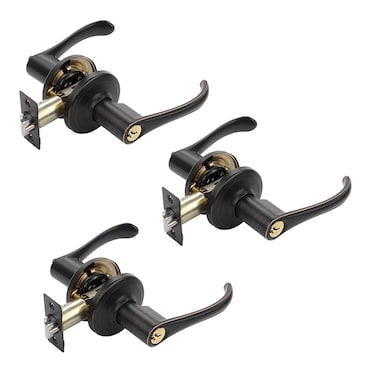 Dynasty Hardware VAI0012P Vail Front Door Entry Lever Lockset Aged Oil Rubbed Bronze  3 Pack  Keyed Alike