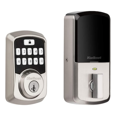 Kwikset 99420001 Aura Bluetooth Programmable Keypad Door Lock Deadbolt Featuring SmartKey Security Satin Nickel