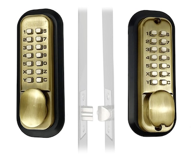 JOUNJIP Mechanical Keyless Combination Latch Door Lock  Double Sided Keypads for Gate Fences Windows  No Battery No Power Needed Antique Brass  Not a Deadbolt