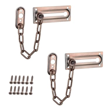 COMOK 2Pcs Defender Security U Chain Door Guard  Door Chain Lock for Door and Home Security Antique Brass Stainless Steel Brushed Nickel Finish