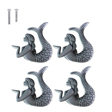 ZILucky Mermaid Drawer knobs Nautical Beach Ocean Theme Home Decor Drawer Pulls Handles for Dresser Cupboard Wardrobe Cabinet Kitchen Knobs Pack of 4 Pewter