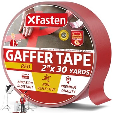 XFasten Red Gaffers Tape 2 Inch x 30 Yards No Residue Tape Pro Gaff Tape for Cable NonReflective Matte Finish Gaffer Tape Heavy Duty Cord Tape Ideal Partner for Black Gaffers Tape