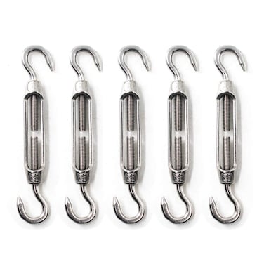 Flomore M6 Turnbuckle 304 Stainless Steel Turnbuckle Hook and Hook Turnbuckle Wire Rope Tension Pack of 5