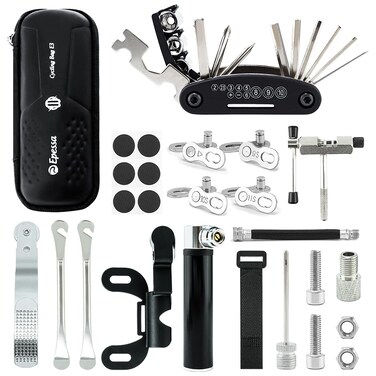 Epessa Bike Tools Bag with Bike Repair Tool Kits Includs Emergency Chain Repair Tool Set Multi Screw Tool Set GlueLess Tire Patch Repair Tool SetMini Pump Tool Set