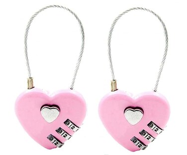 Rosojodg 2Pcs Pink Combination Lock 3 Digit Heart Shaped Wire Rope Padlock for School Gym Locker Sports Locker Fence Toolbox Case Hasp Storage Combination Padlocks