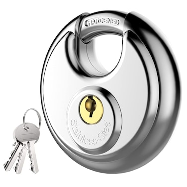 Puroma Keyed Padlock Stainless Steel Discus Locker Lock Heavy Duty Locks with 3 Keys Waterproof Outdoors Gate Storage Unit Lock with 38 Inch Shackle for Warehouse Gym Storage Locker 1 Pack