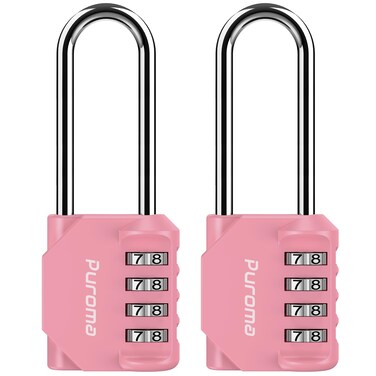 Puroma 2 Pack 26 Inch Long Shackle Combination Lock 4 Digit Outdoor Waterproof Padlock for School Gym Locker Sports Locker Fence Gate Toolbox Case Hasp Storage Rose Pink