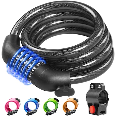 KEYSTP Bike Lock Cable with CombinationHigh Security 5Digit Resettable Combination Bicycle Lock AntiTheft Scooter Lock with Mounting Bracket for Bikes and Scooters12mm