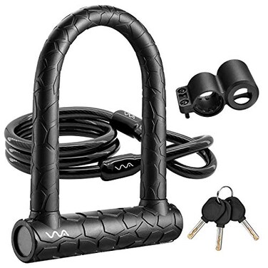 VVA Bike U Lock20mm Heavy Duty Combination Bicycle D Lock Shackle 4ft Length Security Cable with Sturdy Mounting Bracket and Key Anti Theft Bicycle Secure Locks