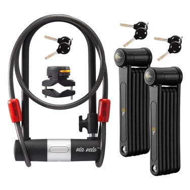 Via Velo 3 Electric Bike Bike Lock Set Same Key System Keyed Alike New 2022 HeavyDuty Hard Steel  335 Folding Lock  11 Bicycle ULock  6 Cable  for Electric Bike Scooter Folding Bike