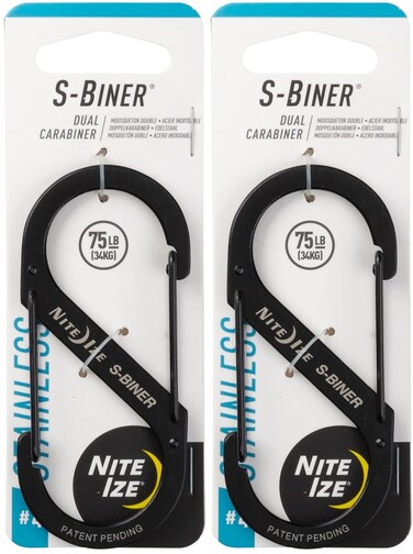 Nite Ize SBiner Stainless Steel 4 Black DualGated Carabiner Tool 75lb2Pack