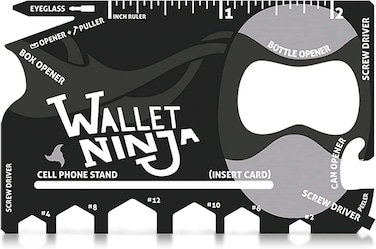 Wallet Ninja Multitool Card  18 in 1 Credit Card Size MultiTool for Quick Repairs EDC Survival Gear Bottle Opener Camping  Cool Gadget and Stocking Stuffer Black