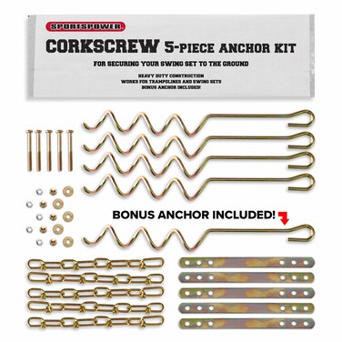 Sportspower MSC5672 Deluxe Corkscrew 5Piece Metal Ground Anchor Hardware Kit for Swing Sets and Trampoline  Gold