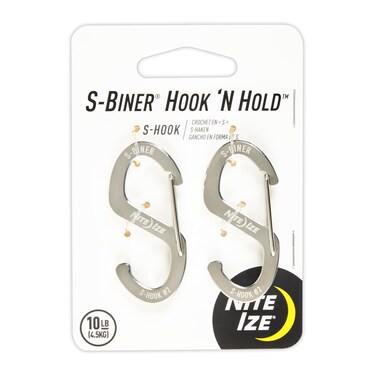 Nite Ize SBiner Hook N Hold SHook Stainless Steel SHook with Clip Holds Keys Tumblers and More Small 2 Pack