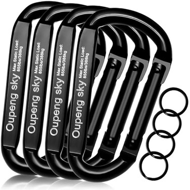 Carabiner Clip855lbs3 Heavy Duty D Ring Caribeener ClipsCarabiner Keychain Cari for HammocksCampingHikingOutdoorsGymSmall Carabiners for Dog LeashHarnessKey Ring Black