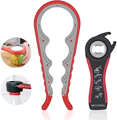 MEYUEWAL Easy Jar Bottle Opener Kit 5in1 and 4in1 Multi Jar Openers Simple to Use for Children Elderly and Arthritis SufferersSilicone Hand Gripper Aid Red