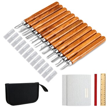 AUGSUN Wood Carving Knife Set  20 PCS Hand Carving Tool Set for DIY Sculpture Carpenter Experts  Beginners