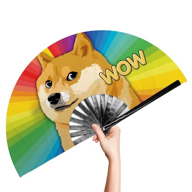 Ravedash 33cm Folding Rave Fan  Doge Wow  Loud Clack Festival Fans Festival Fan Club Fan Bamboo Fan  for Events Dance Performance Festivals