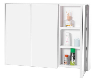 Basicwise QI003456 3 Shelves White Wall Mounted BathroomPowder Room Mirrored Door Vanity Cabinet Medicine Chest
