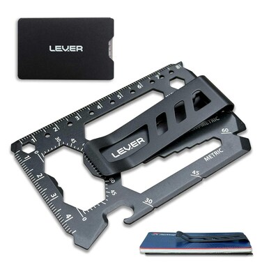 Lever Gear Toolcard Pro with Money Clip  40 in 1 Credit Card Multitool Sleek Minimalist Stainless Steel Wallet Card and Money Clip  Black