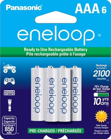 Eneloop Panasonic BK4MCCA6BA AAA 2100 Cycle NiMH PreCharged Rechargeable Batteries 6Battery Pack