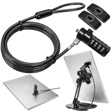 AboveTEK iPad Lock Security Cable wAdhesive Plates 6Ft Keyless 4 Digit Combination Tablet Lock Kit AntiTheft Hardware Locking Cable for iPhone Cell Phone MacBook Laptop in Showroom Retail Stores