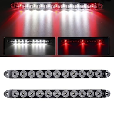 Partsam 2Pcs 15 Red 3 ID Bar wReverse white light 11 LED Truck Trailer RV Clear Lens Submersible Super Thin Led Trailer Tail Light Bar