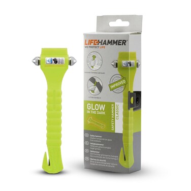 Lifehammer CR134455 Brand Safety Hammer the Original Emergency Escape and Rescue Tool with Seatbelt Cutter Made in the Netherlands Glow Yellow