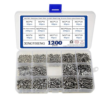 XINGYHENG XLX 1200Pcs M2M3 Stainless Steel Hex Socket Head Cap Screws Nuts Assortment Kit with Box 304 Stainless Steel