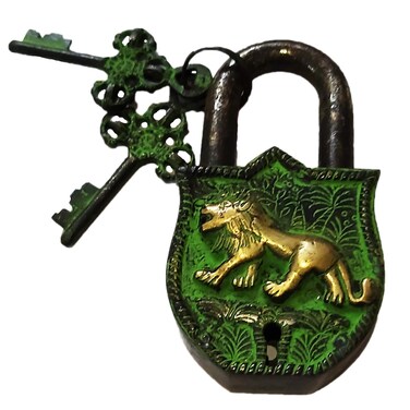 PARIJAT HANDICRAFT Functional Brass Beautiful Padlocks with Two Keys TigerAntique