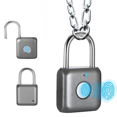 eLinkSmart Fingerprint Padlock eLinkSmart Combination Lock  Keyless Locker Lock for School Locker Backpack Suitcase Luggage Gray Metal Gym Padlock