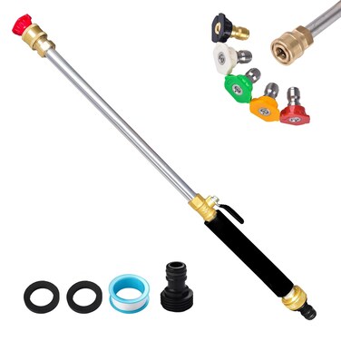 Jet Nozzle for Garden Hose Power Washer Wand Hydro Jet High Pressure Washer Tools with 5 Different Nozzles and Hose Quick Connectors 2in1 Hydro Jet Nozzle for Car Washing and Versatile Cleaning