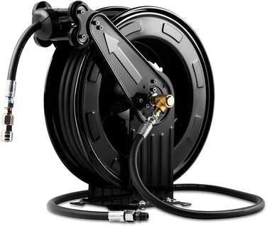 Retractable Pressure Washer Hose Reel Double Arm 50FT x 38 Heavy Duty Steel Professional Power Wash Hose Reel with 5 ft Lead for AirOilWater4000 PSI Pressure cleaning hose not included