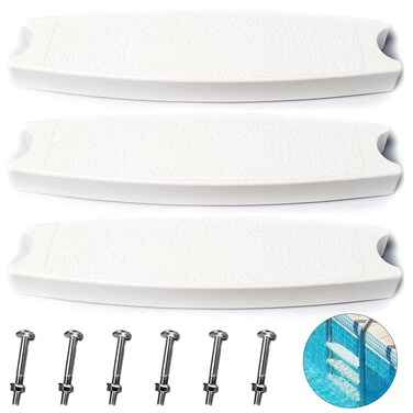 TonGass 6Pack White 18 Universal Pool Ladder Steps Replacement HeavyDuty Molded Plastic Swimming Pool Ladder Rung Step with Stainless Steel Bolts for Inground Pool Above Ground Pool Ladder Parts