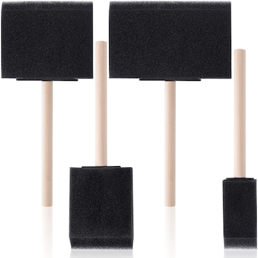 HINZIC 4 Pcs 4 Sizes Foam Paint Brushes Wood Handle Foam Brushes for Staining Varnishes and DIY Large Area Crafting1 2 3 4