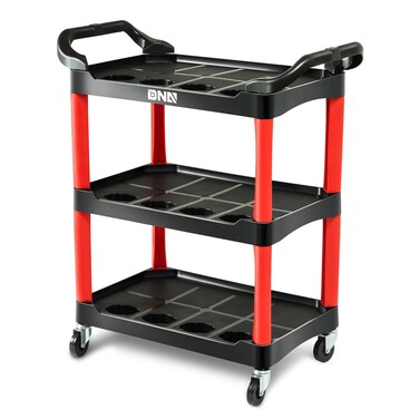 DNA MOTORING 3Level Composite Workshop Trolley 120 KG Capacity PP Cart Portable on Wheels for Garage Warehouse Workshop Use Black TOOLS00426