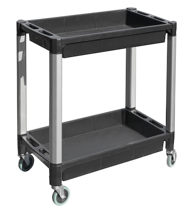 MaxWorks 80384 Black and Gray TwoTray ServiceUtility Cart With Aluminum Legs And 4 Diameter Swivel Castors