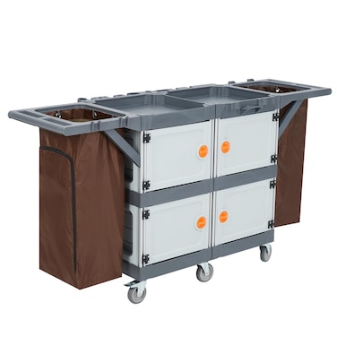 Garvee Commercial Janitorial Cart with Cabinet Hotel Cart Housekeeping Room Service Cart Hand Push Utility Cart