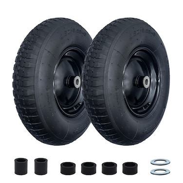 DOUBLE BRIDGE 2Pack 4804008 Pneumatic Wheelbarrow Wheel and Tires with 3 7 Center Hub and 58 Bushings for Wheelbarrow and Yard Cart Garden Wagon