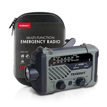 Tenergy Multifunctional Hand Crank Weather Radio with LED Flashlights SOS Alarm Cell Phone Charger AMFMNOAA Radio Frequencies Ideal for Emergencies