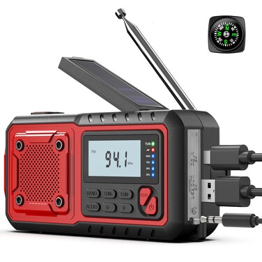 Crank Emergency Radio 5000mAh Weather Radio Solar Radios Battery Operated NOAAAMFM Weather Alert Radios with Power Bank Phone Charger SOS Alarm Flashlight  Reading Lamp Indoor Outdoor red
