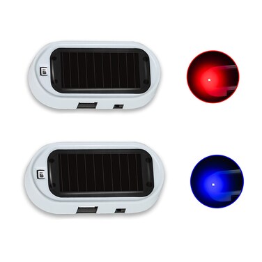 Anki HappiGo 2PCS Solar Power Fake Car Alarm LED Light Simulated Dummy Warning AntiTheft LED Flashing Security Light Car Alarm System Lamp with USB Port Blue  Red Light White